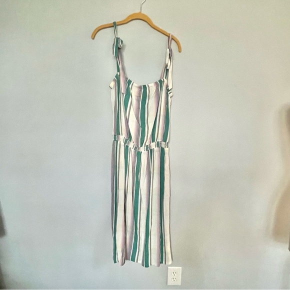 H&M Cream Pastel Purple Green Plaid Stripes MIDI Dress Size 12 - Picture 6 of 11